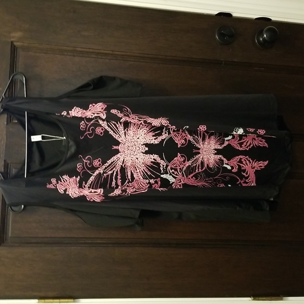 cold should tunic with pink butterfly